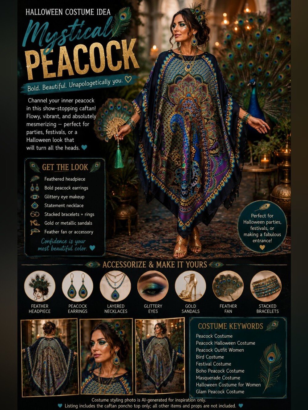Italian Inspired Paisley Caftan Poncho Top | Boho Resort Art to Wear Festival